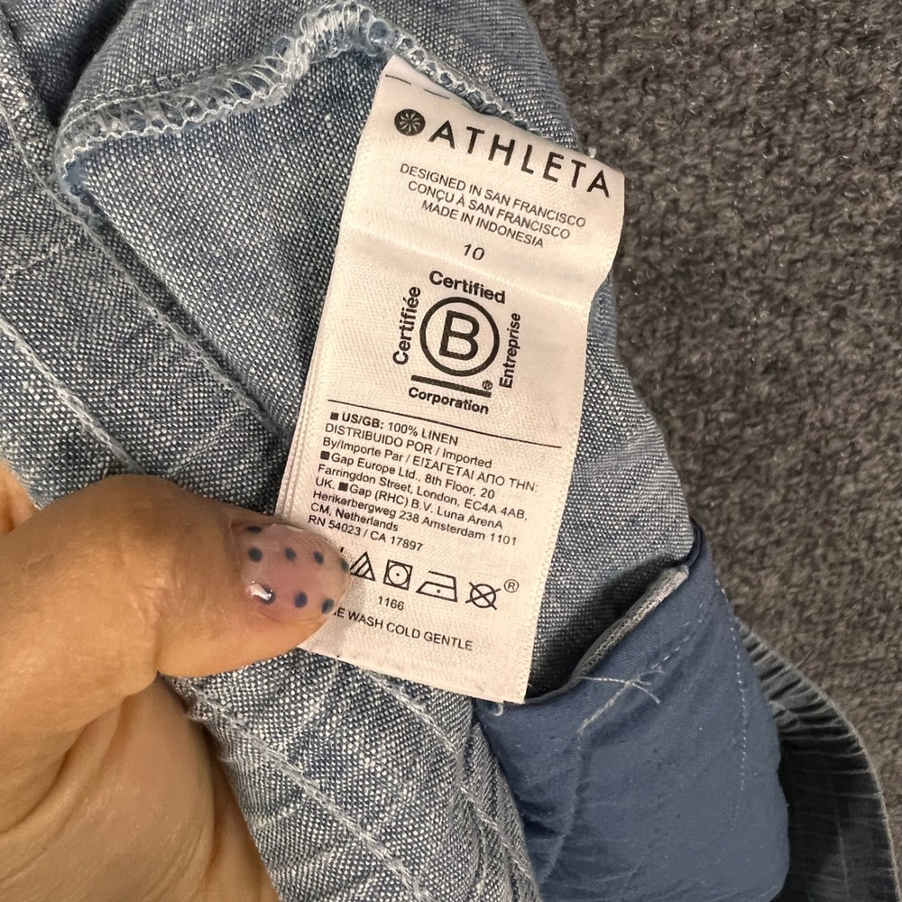 Athleta 100% Linen Pants 10 Blue Drawstring Elastic Waist Split - Picture 9 of 10